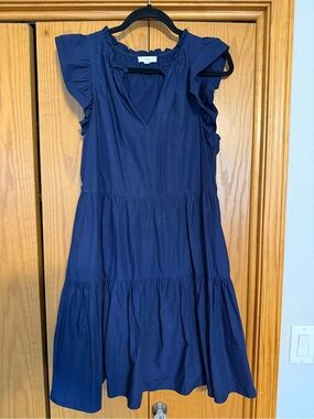 Ruffle Sleeve Navy Tiered Mini Dress